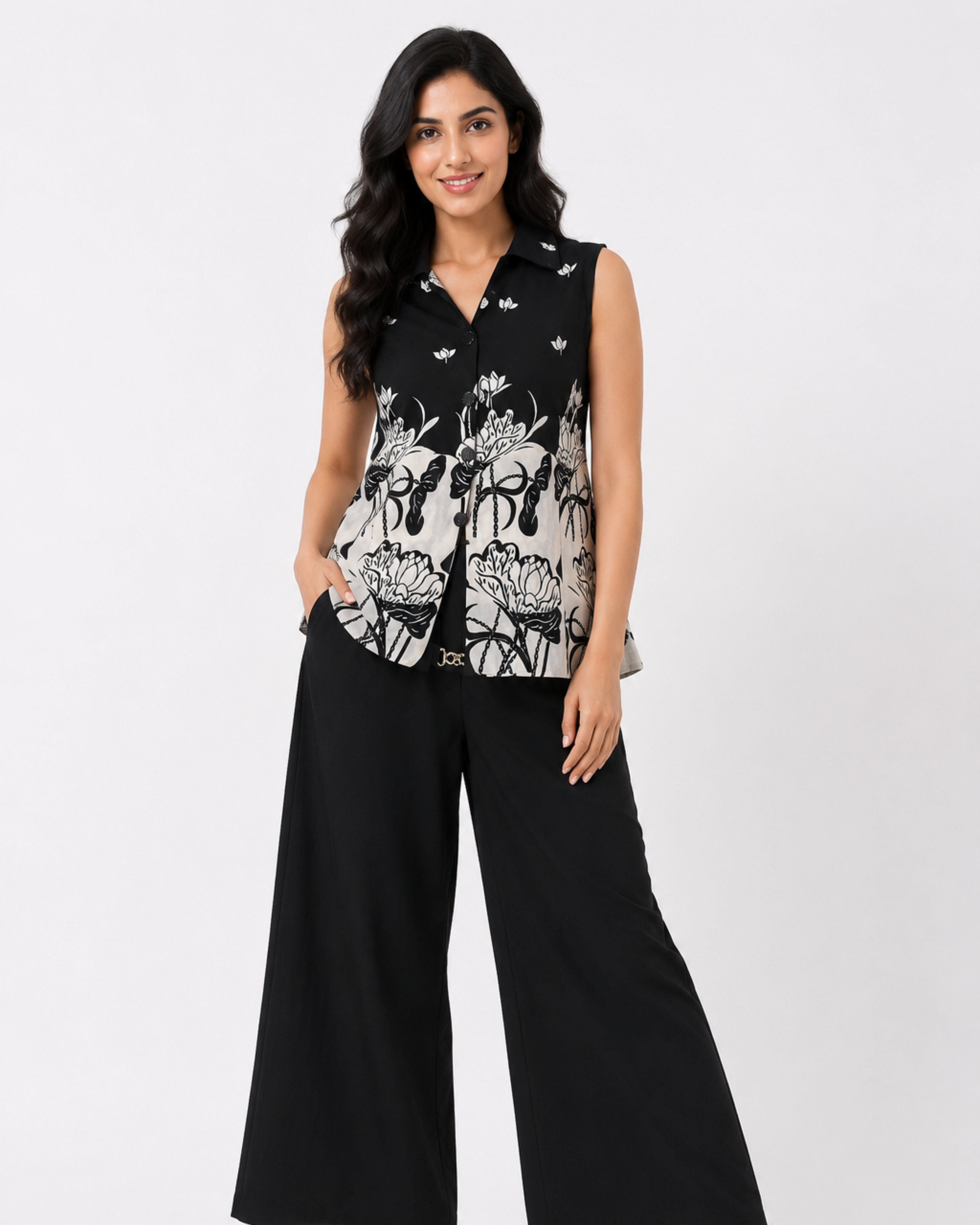 Printed Half Sleeves black cord set