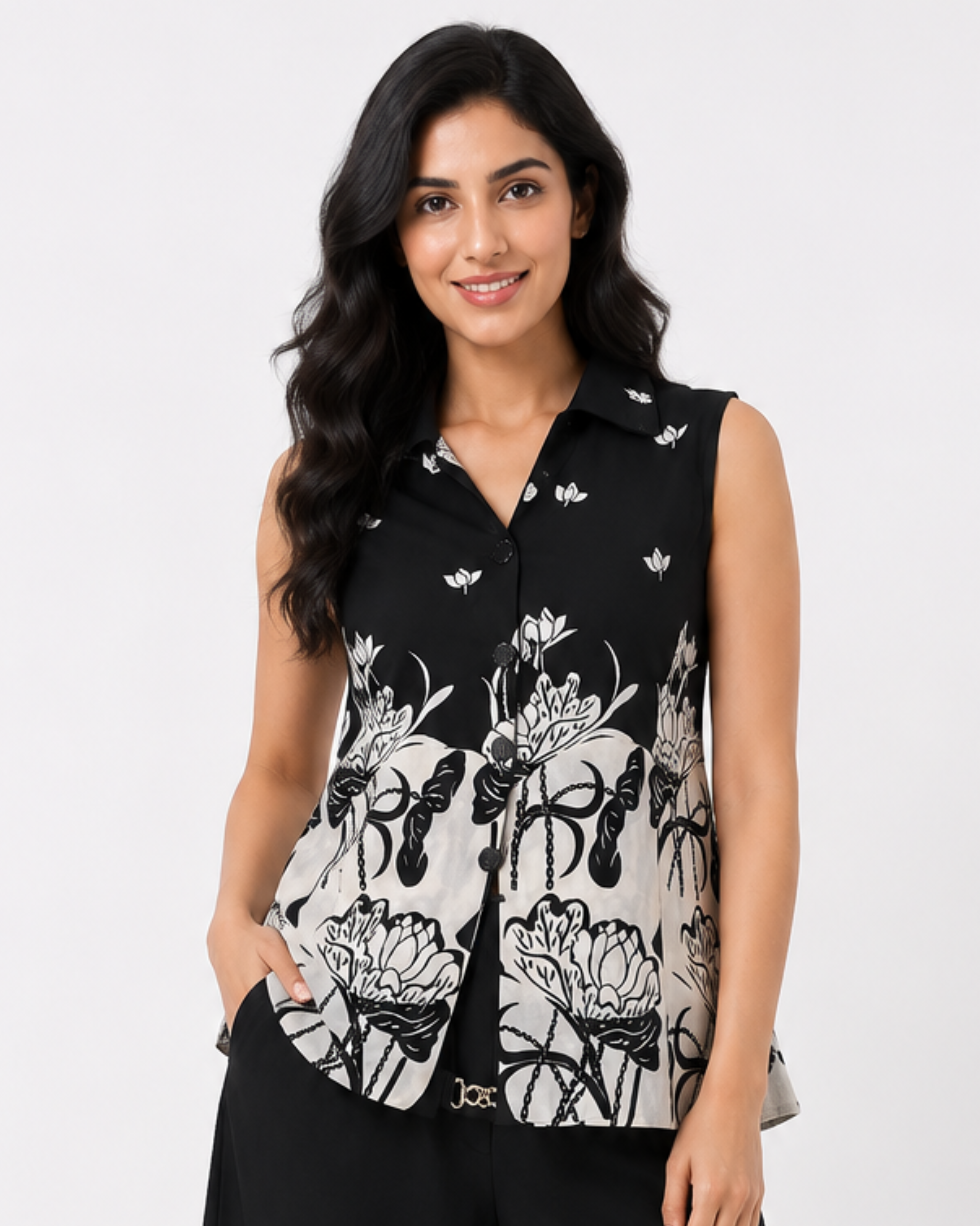 Printed Half Sleeves black cord set