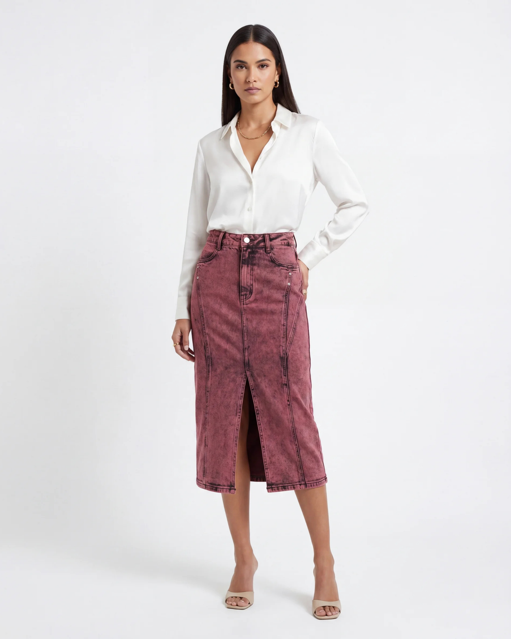 Maroon Denim Skirt