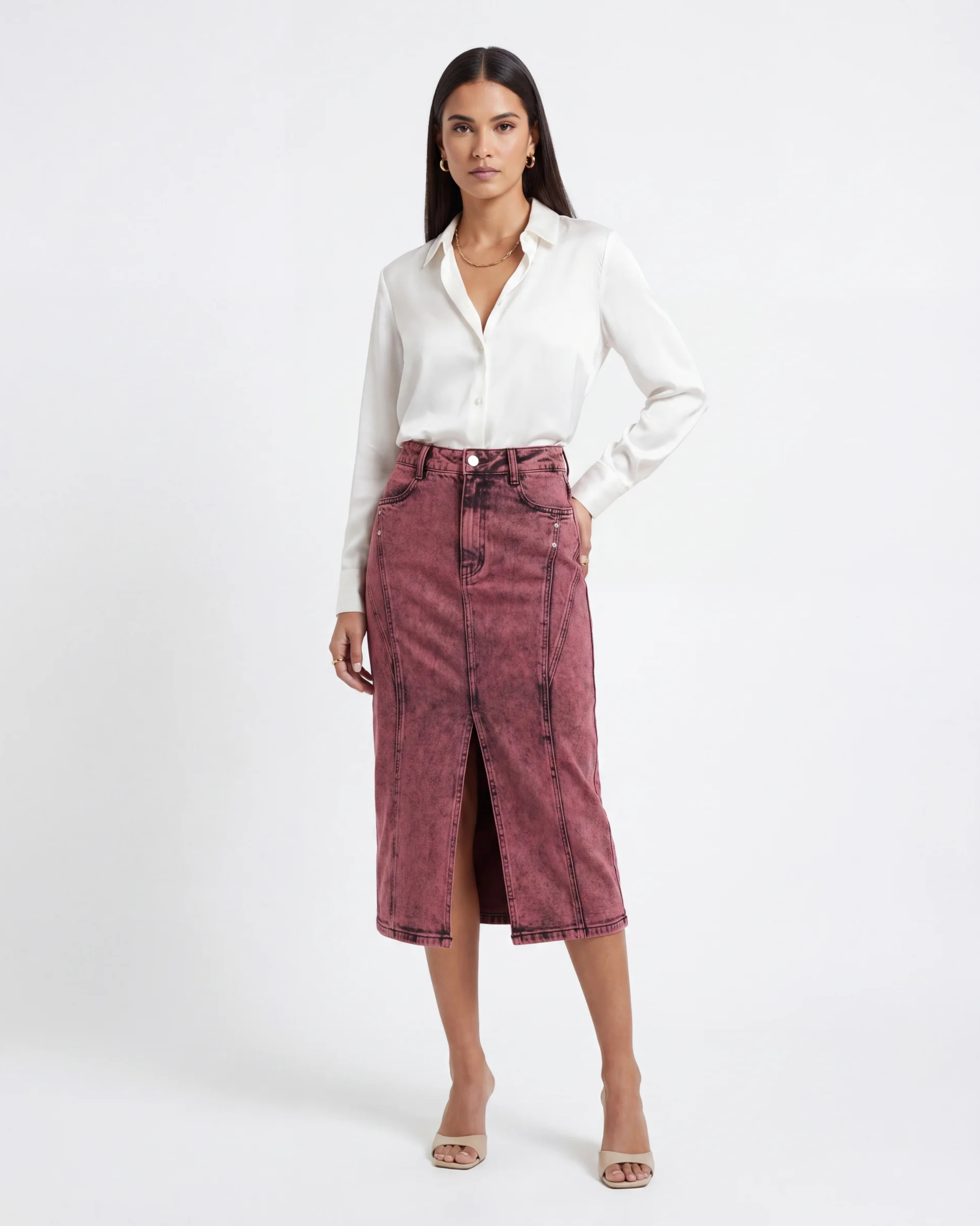 Maroon Denim Skirt