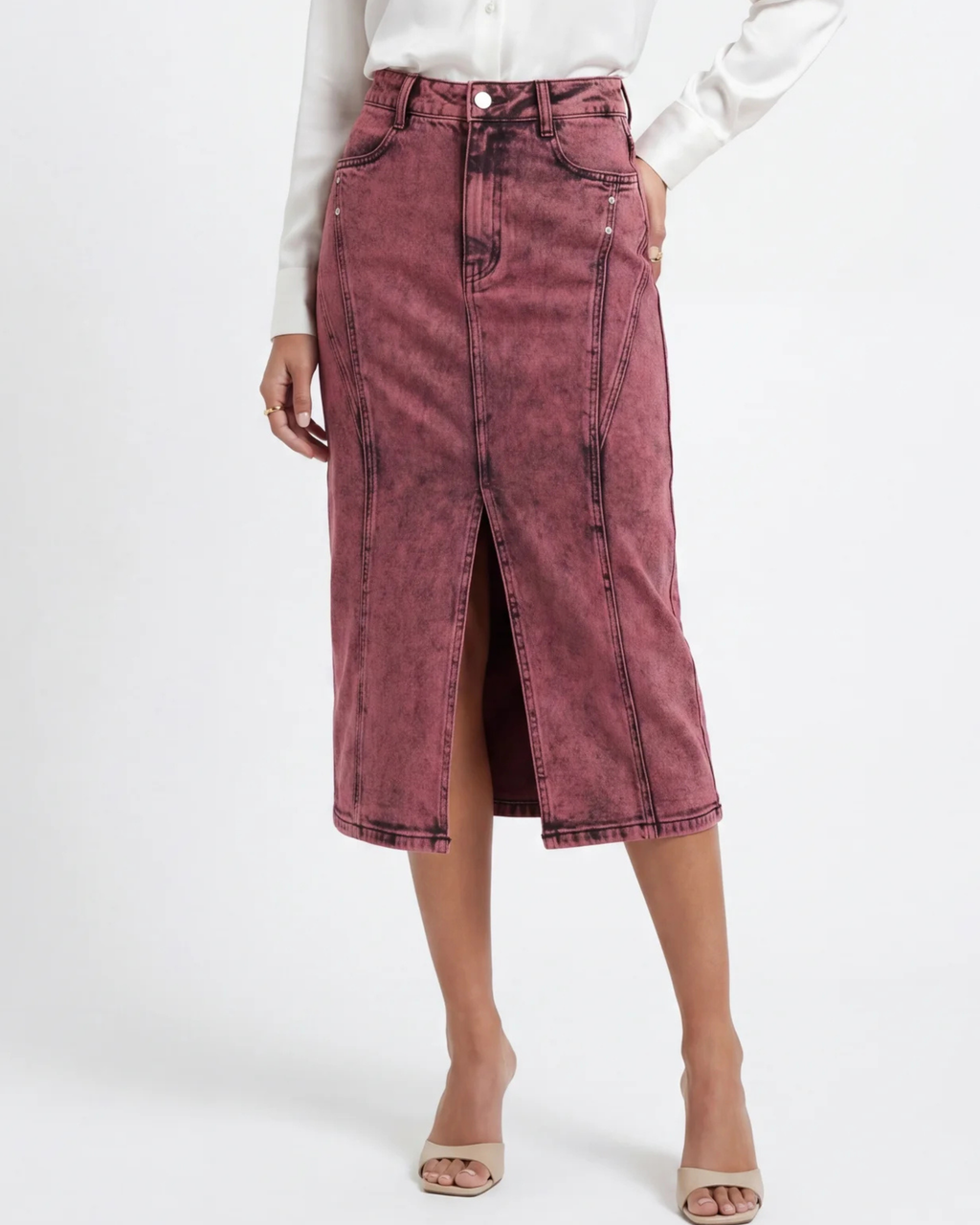 Maroon Denim Skirt