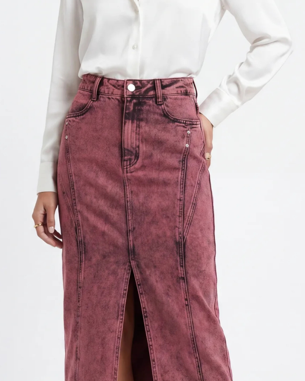 Maroon Denim Skirt