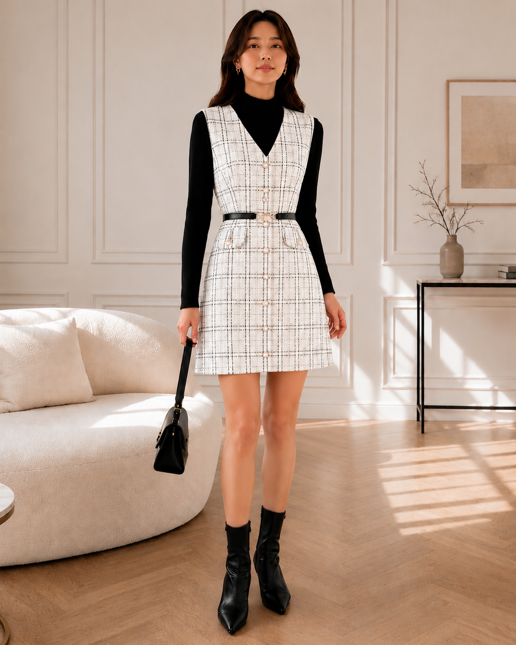 Check Dress White