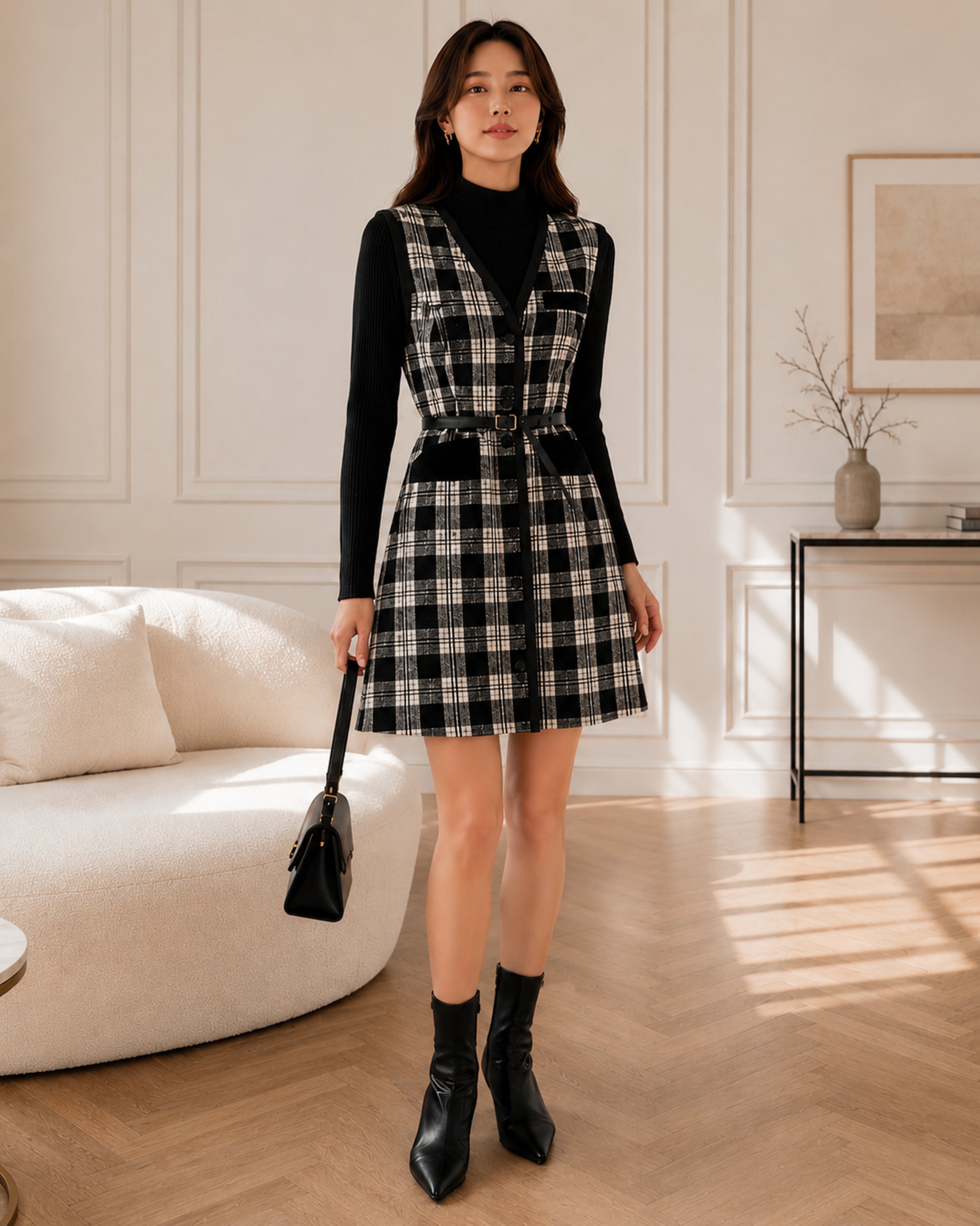 Check Dress Black