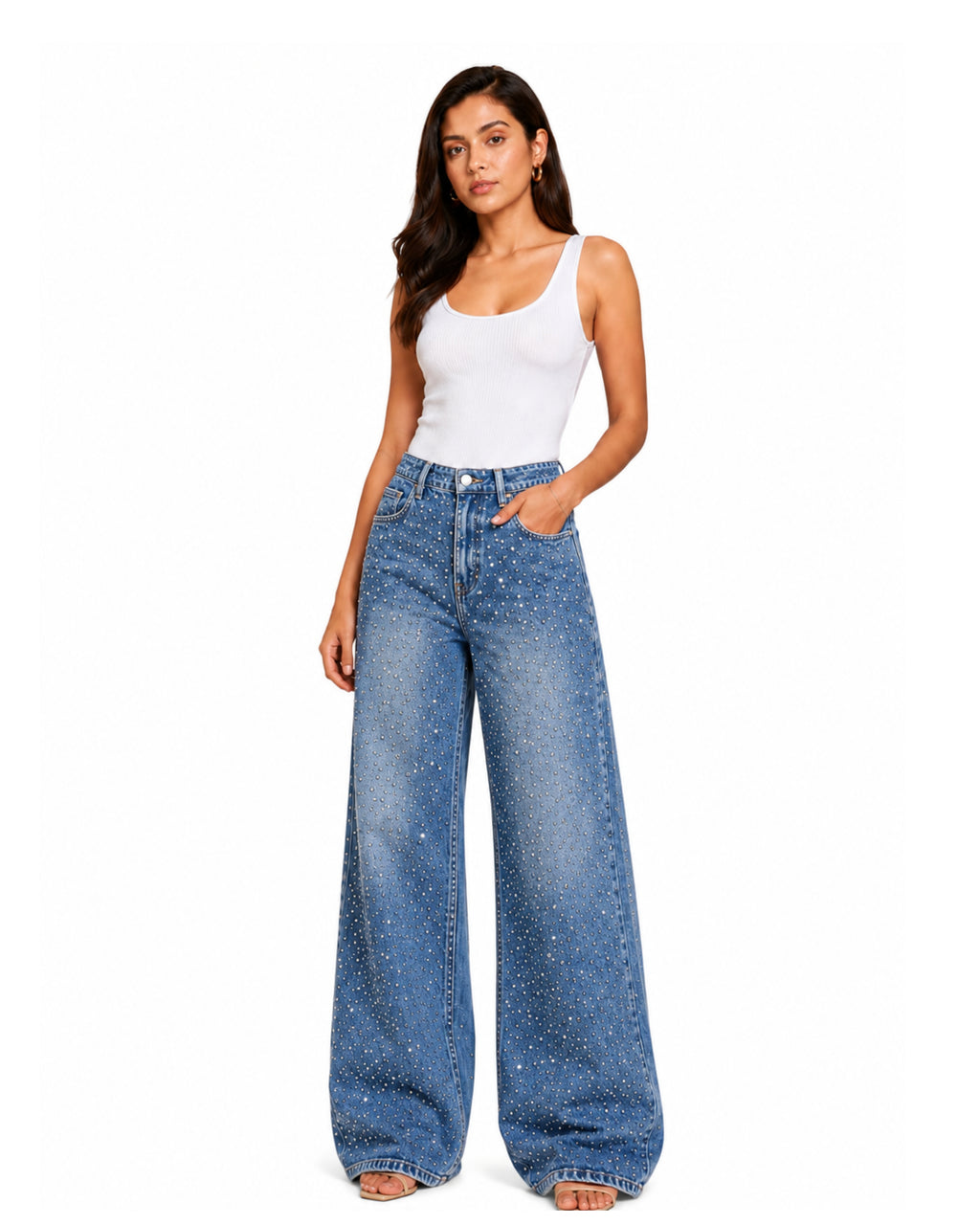 Blue Baggy Jeans with Dotted Patterns
