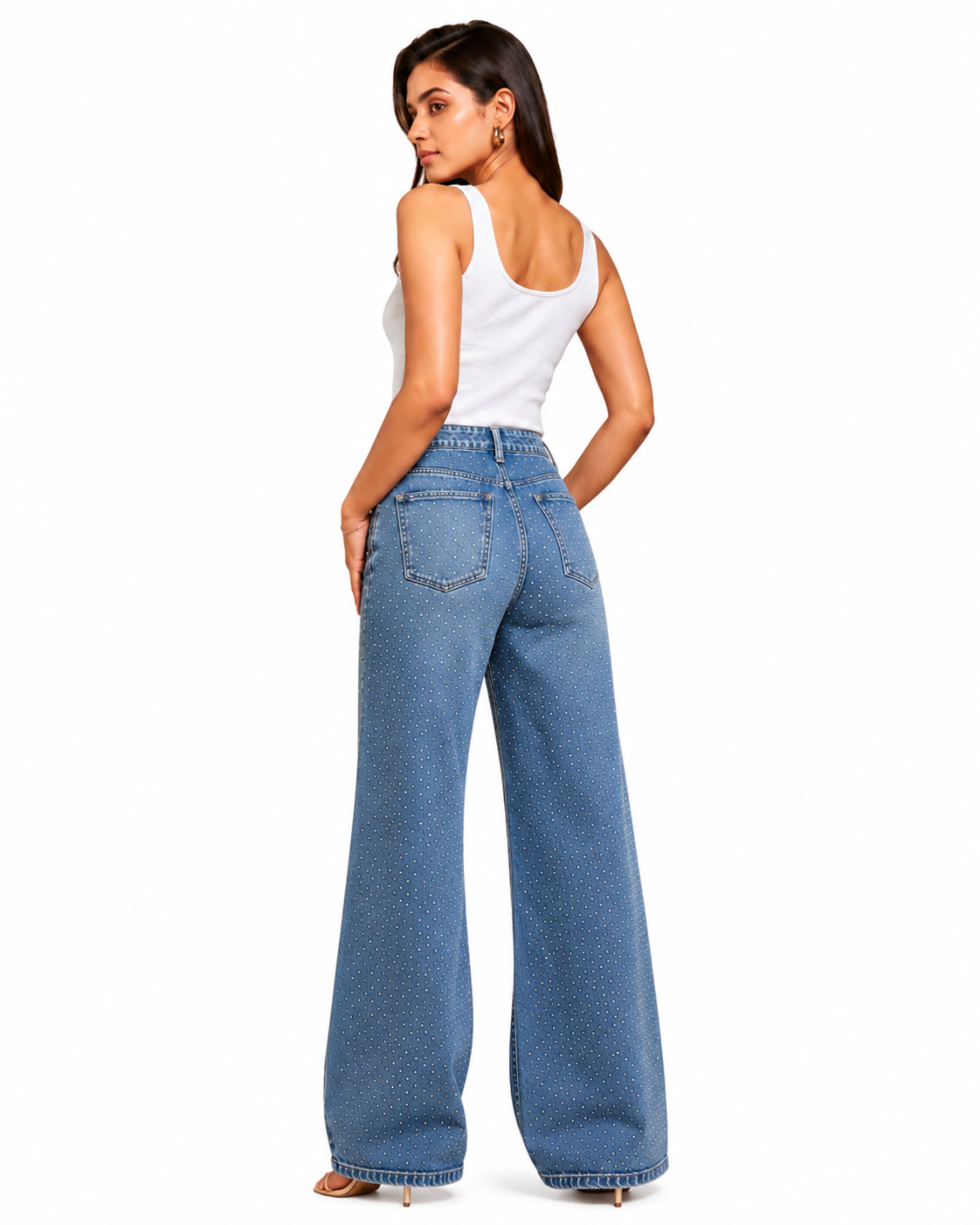 Blue Baggy Jeans with Dotted Patterns