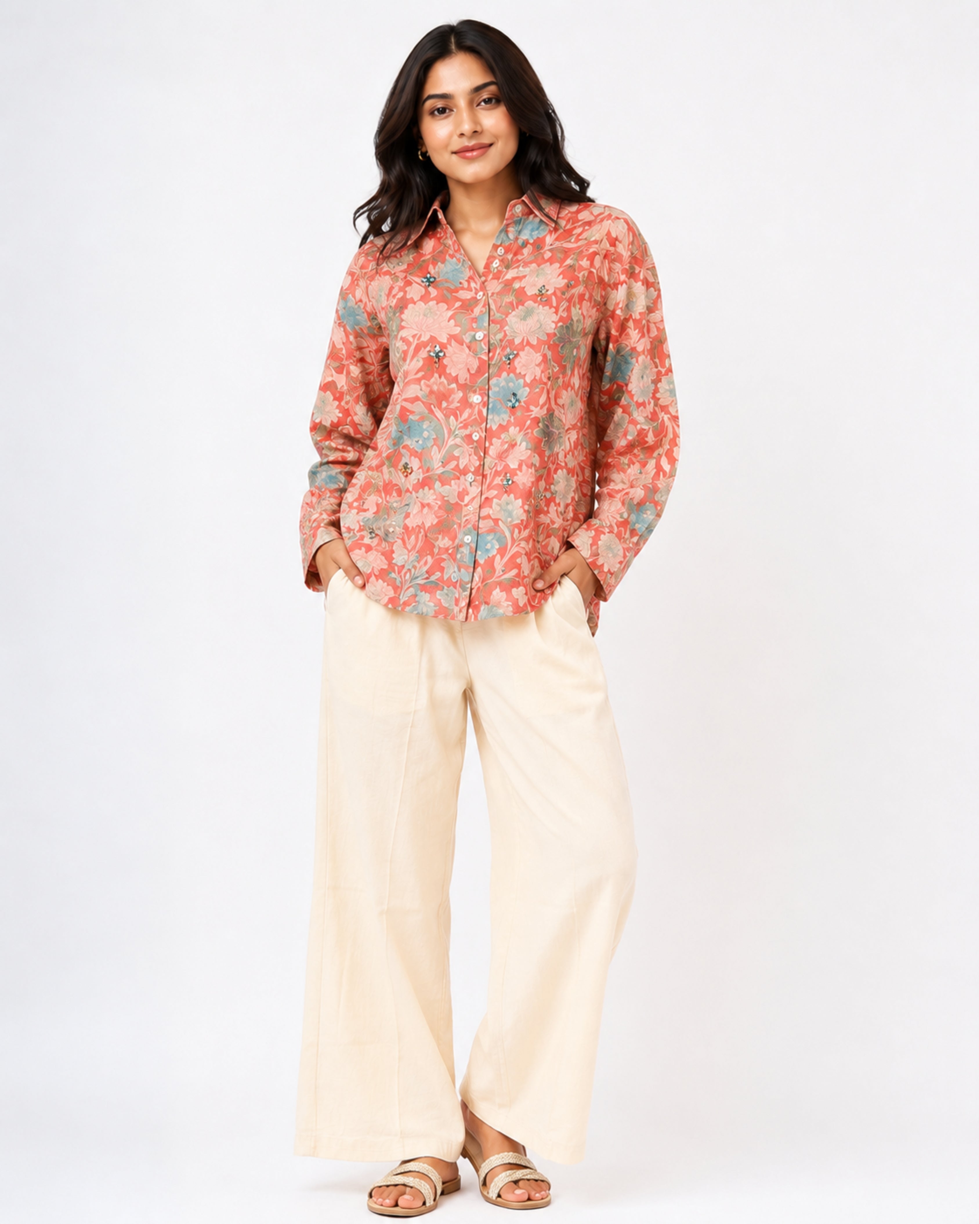 Printed Shirt with Plazo Cord Set Red
