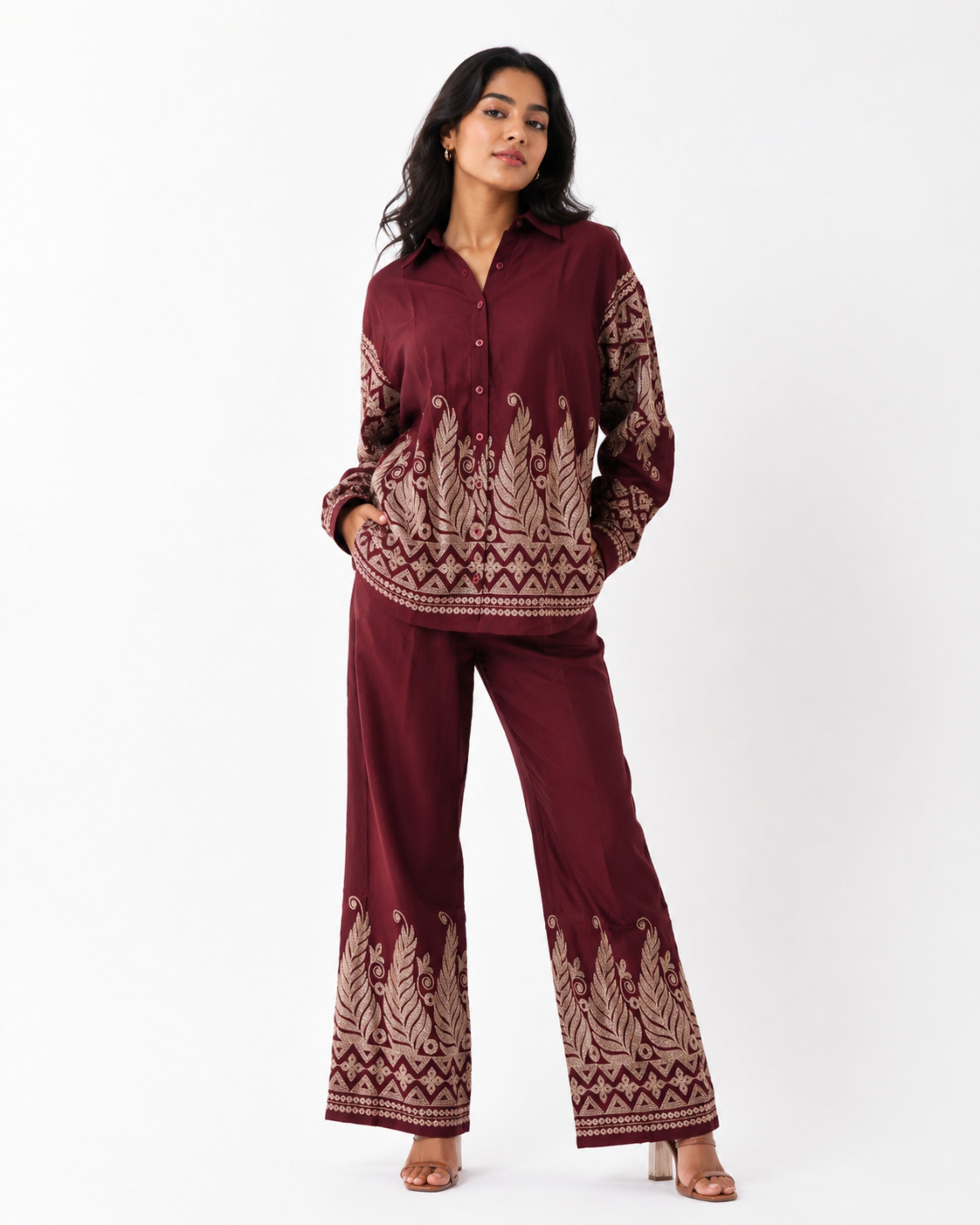 Korean Heavy Embroidery Cord-Set Persian Plum color