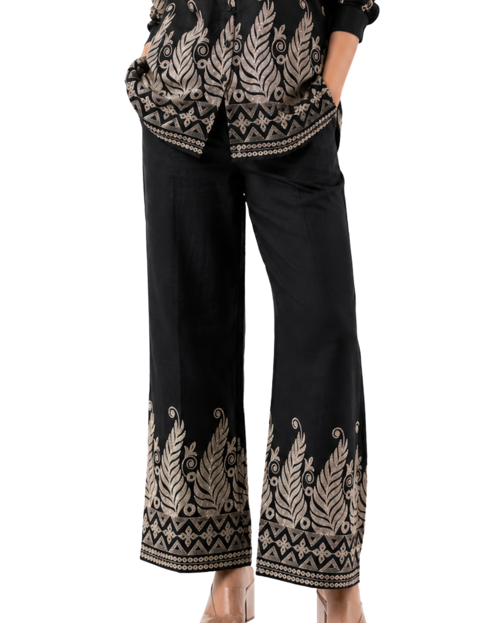 Korean Heavy Embroidery Cord-Set Black