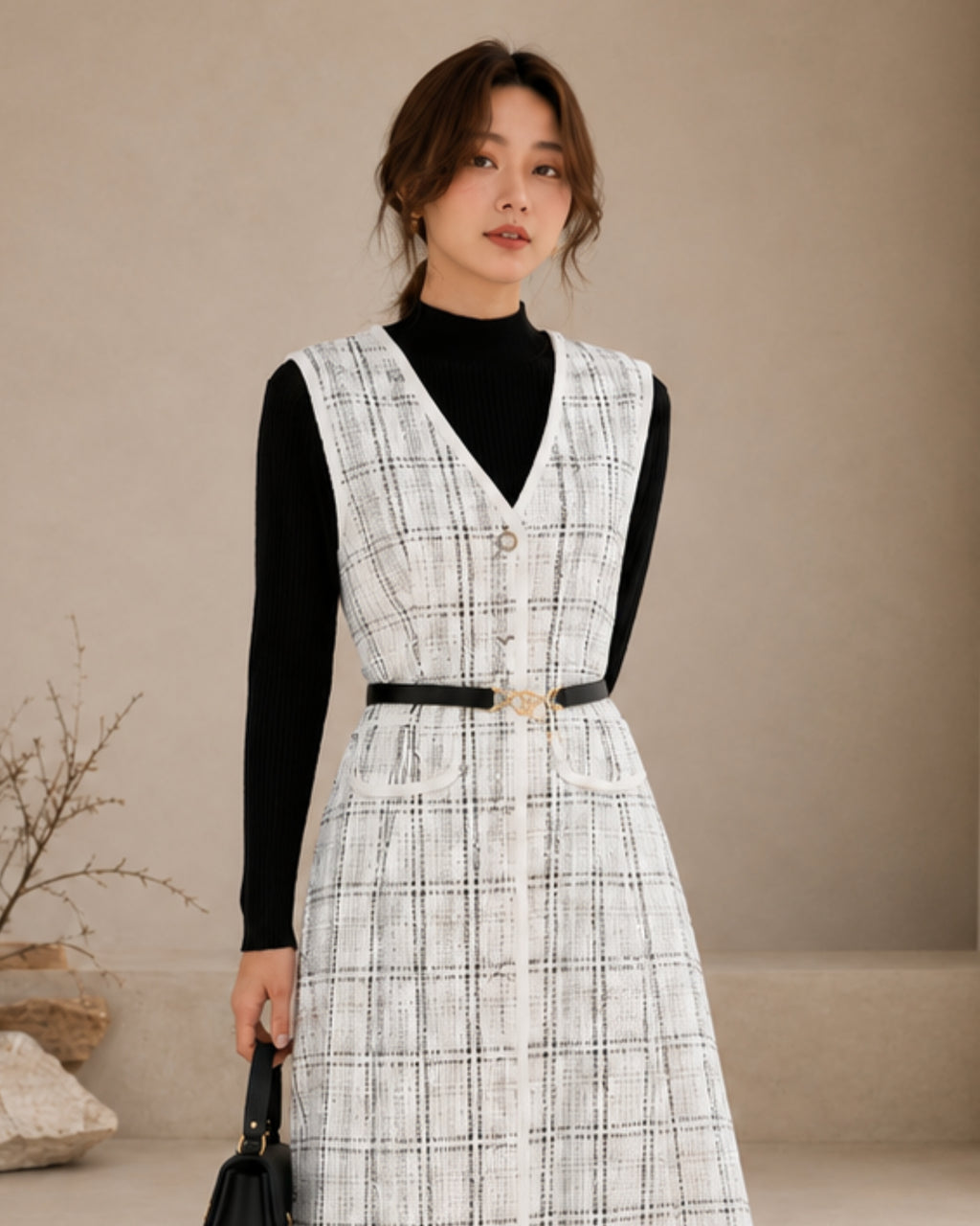 Check Dress White