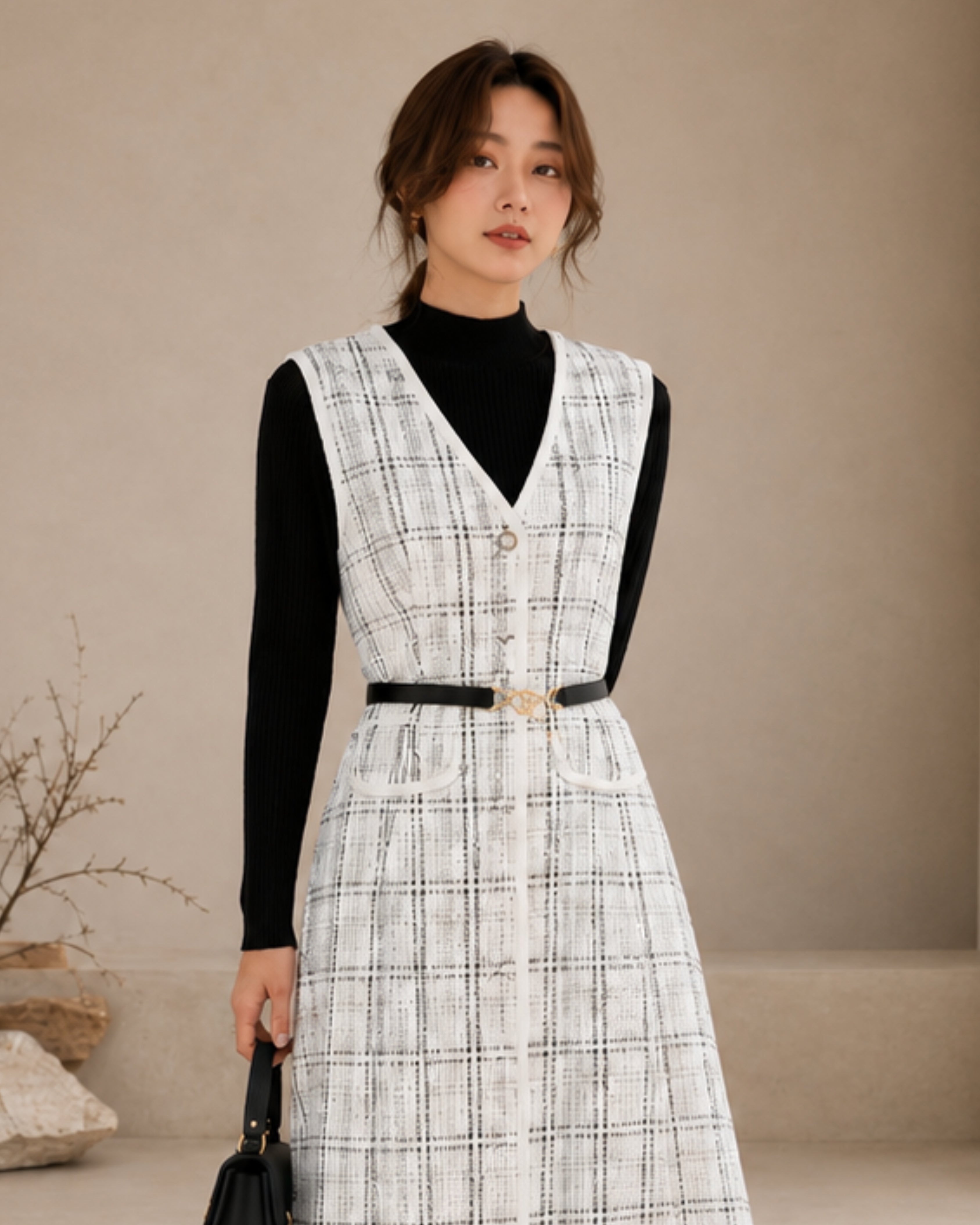 Check Dress White