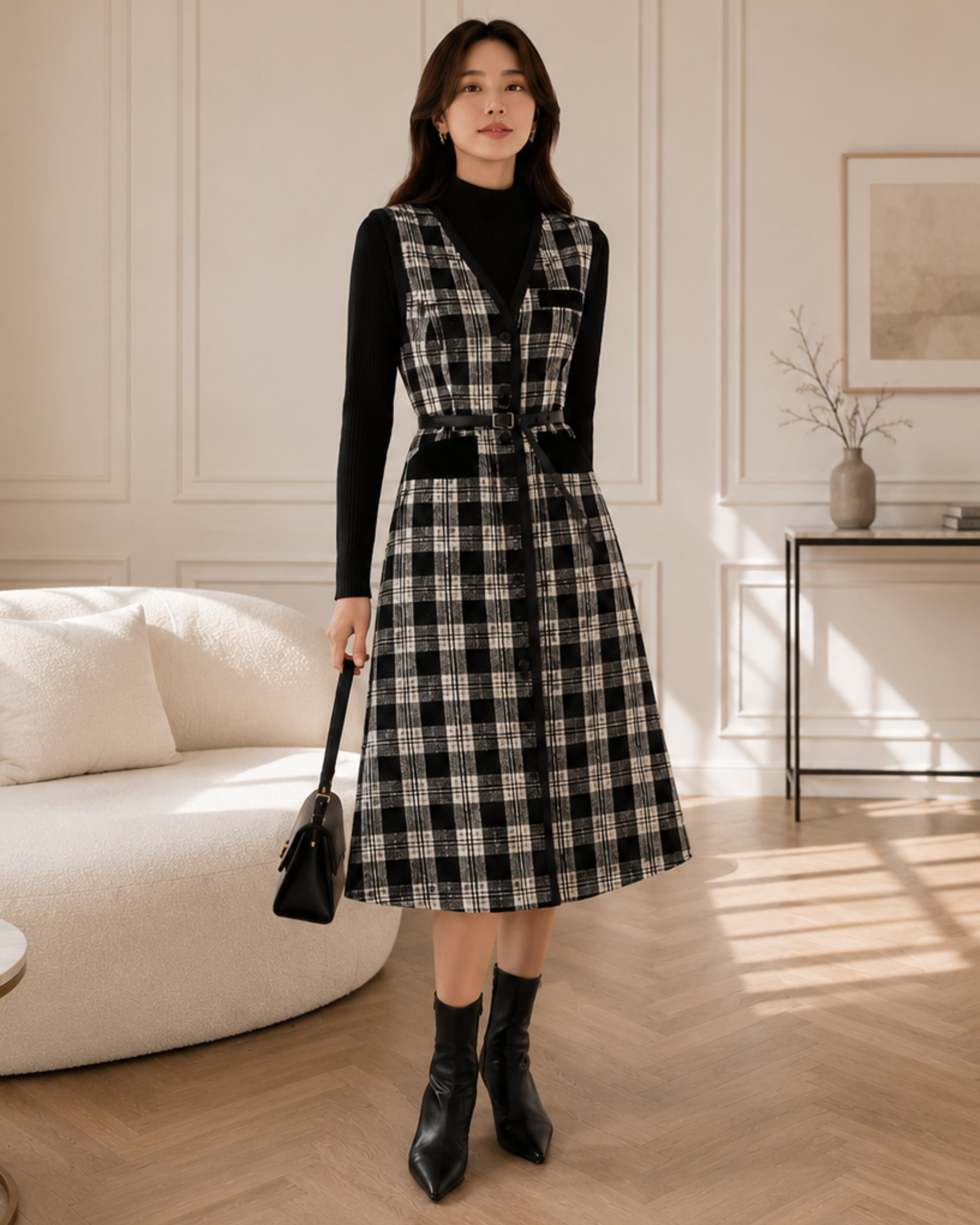 Check Dress Black