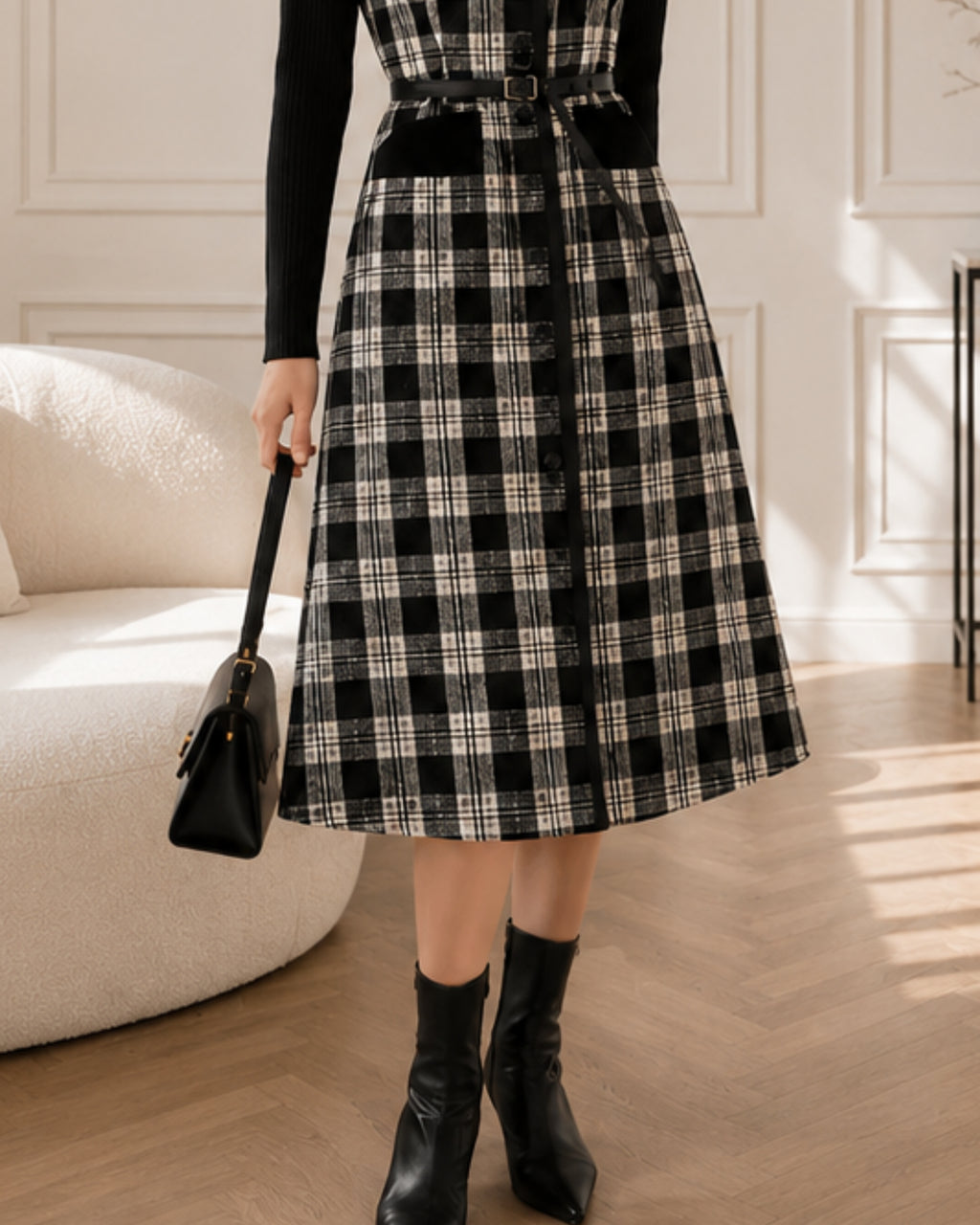 Check Dress Black