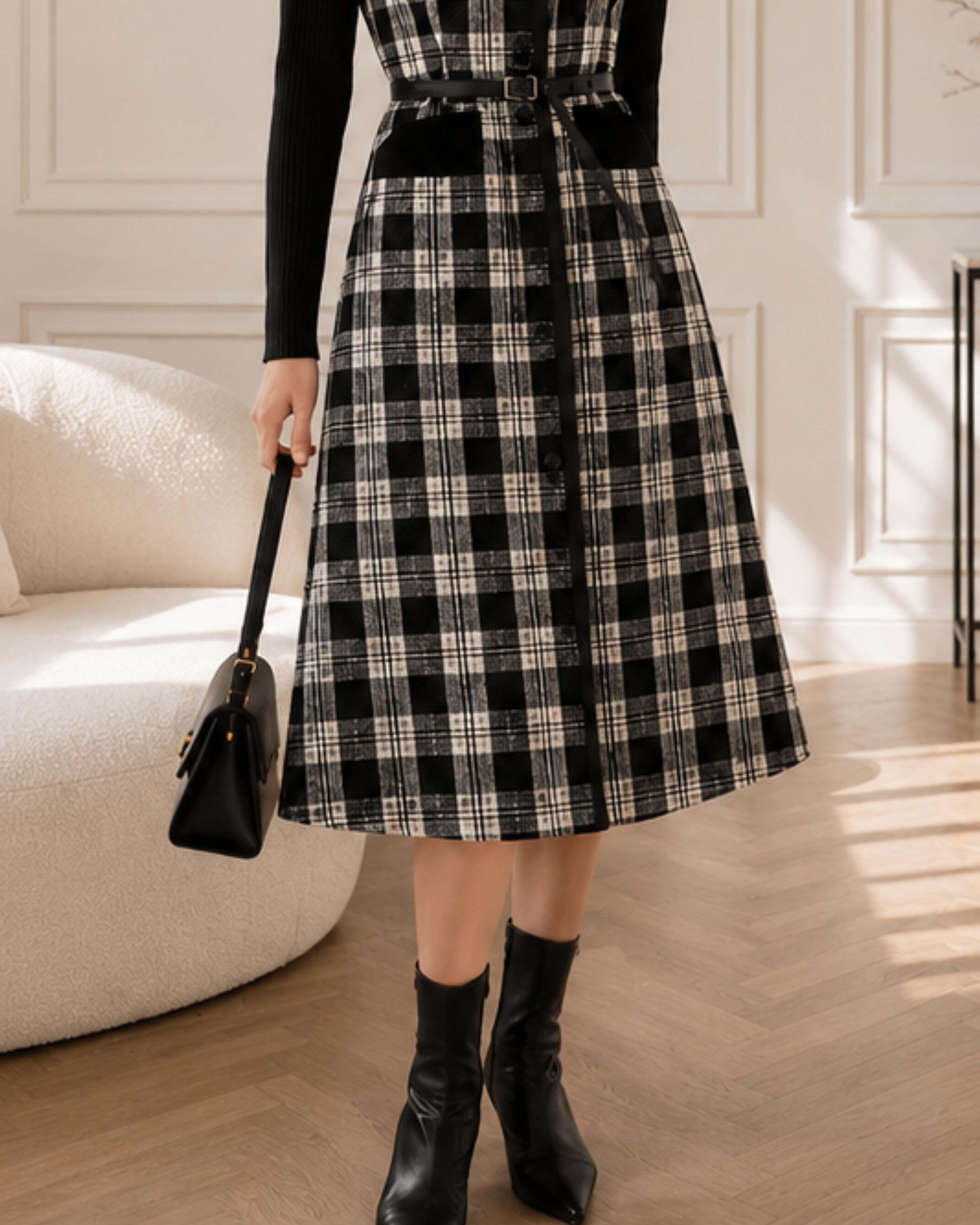 Check Dress Black