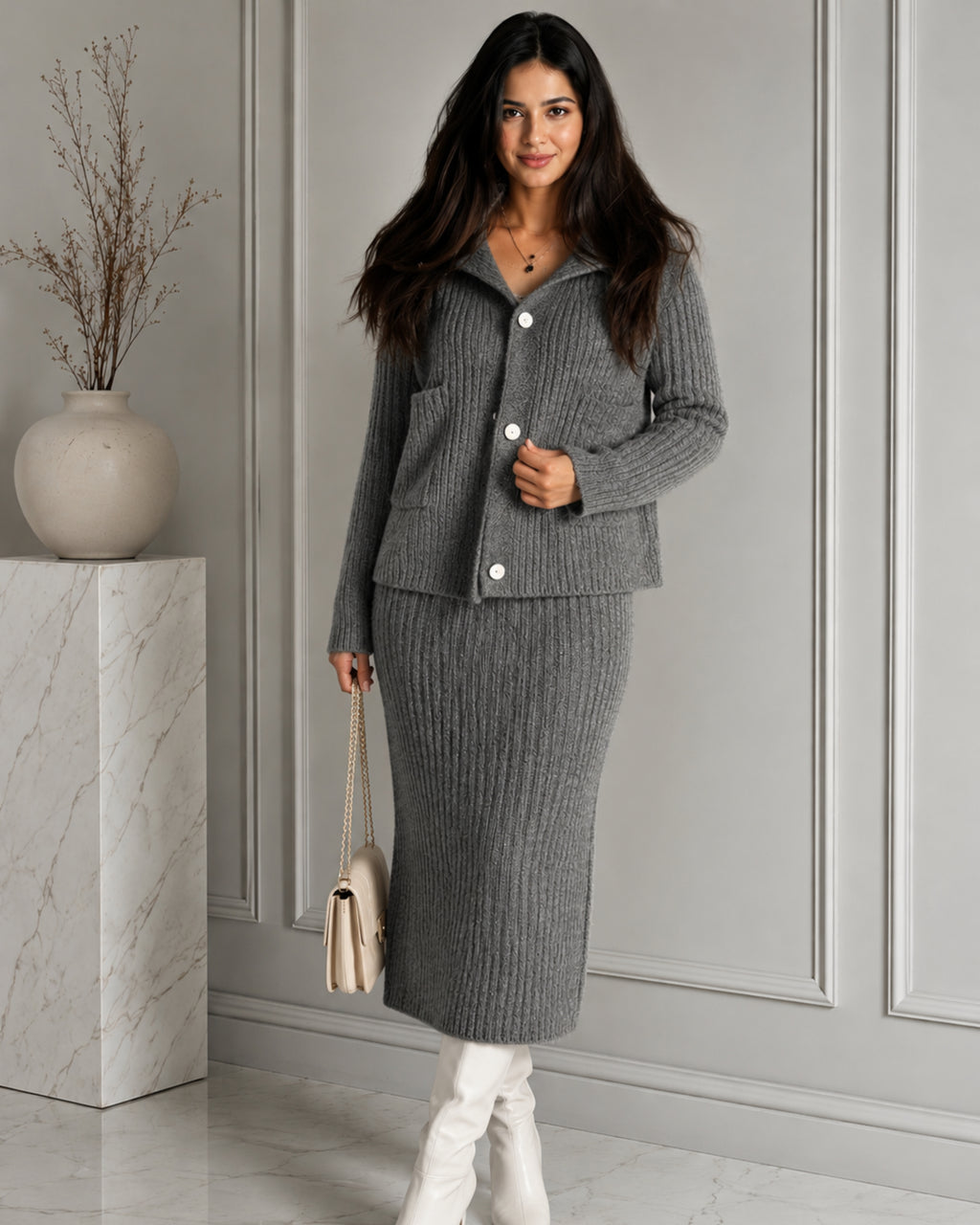 Woolen Cord Set Grey